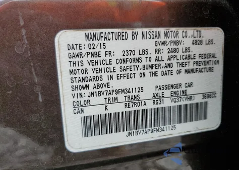 2015 Infiniti Q50 Base из США, поврежденный, VIN JN1BV7AP9FM341125